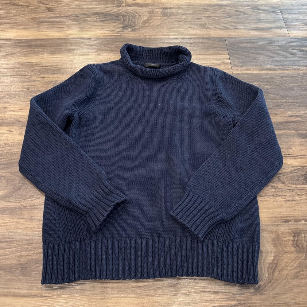 J Crew Sweater Womens Medium Blue Mockneck Chunky Knit Cotton Nylon Pullover